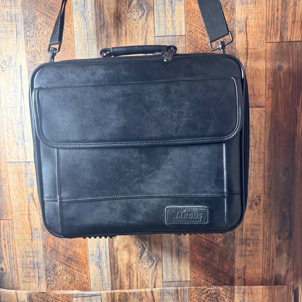 Targus Black‎ Leather Laptop Bag Briefcase Messenger Shoulder Strap Travel